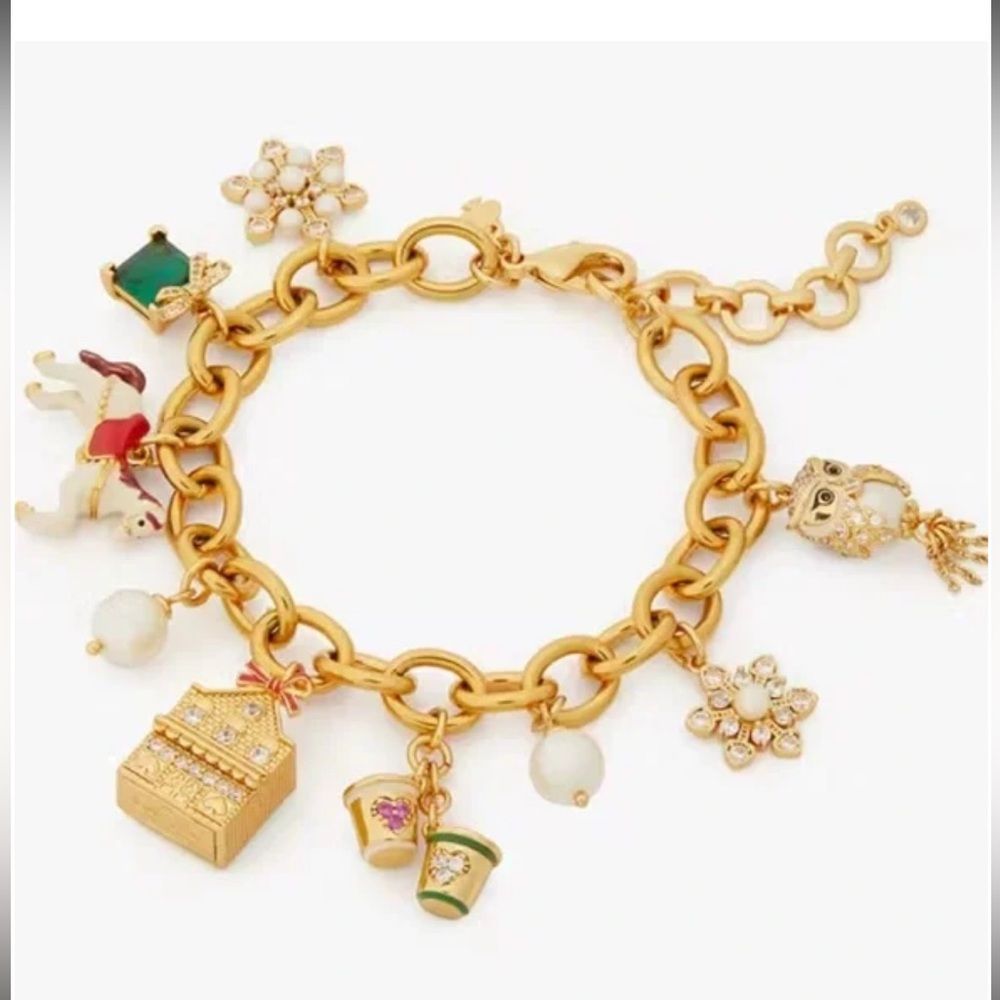 Kate Spade Winter Wonderland Goldtone Charm Bracelet With Colorful Accents
